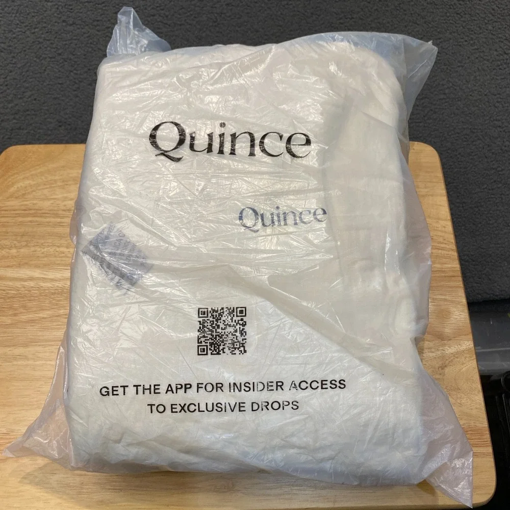 Quince European Linen Piped Sheet Set Queen Size White/Navy 4 Piece